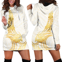 Polynesia White Sunday Hoodie Dress Polynesian Tattoo Plumeria Hibiscus Gold