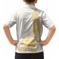 Polynesia White Sunday Kid Hawaiian Shirt Polynesian Tattoo Plumeria Hibiscus Gold