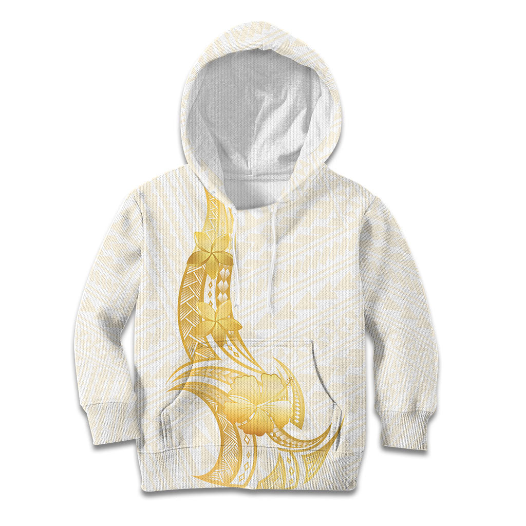 Polynesia White Sunday Kid Hoodie Polynesian Tattoo Plumeria Hibiscus Gold