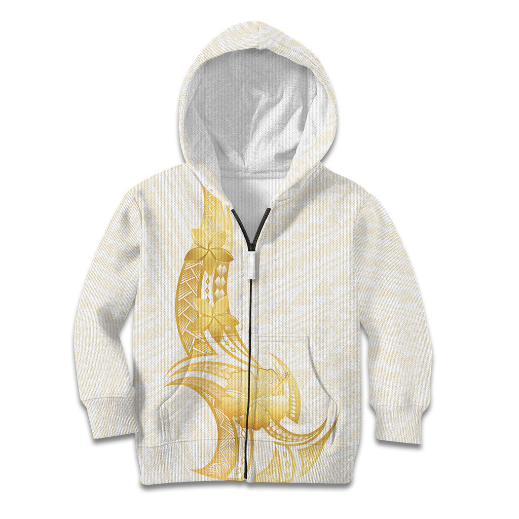 Polynesia White Sunday Kid Hoodie Polynesian Tattoo Plumeria Hibiscus Gold