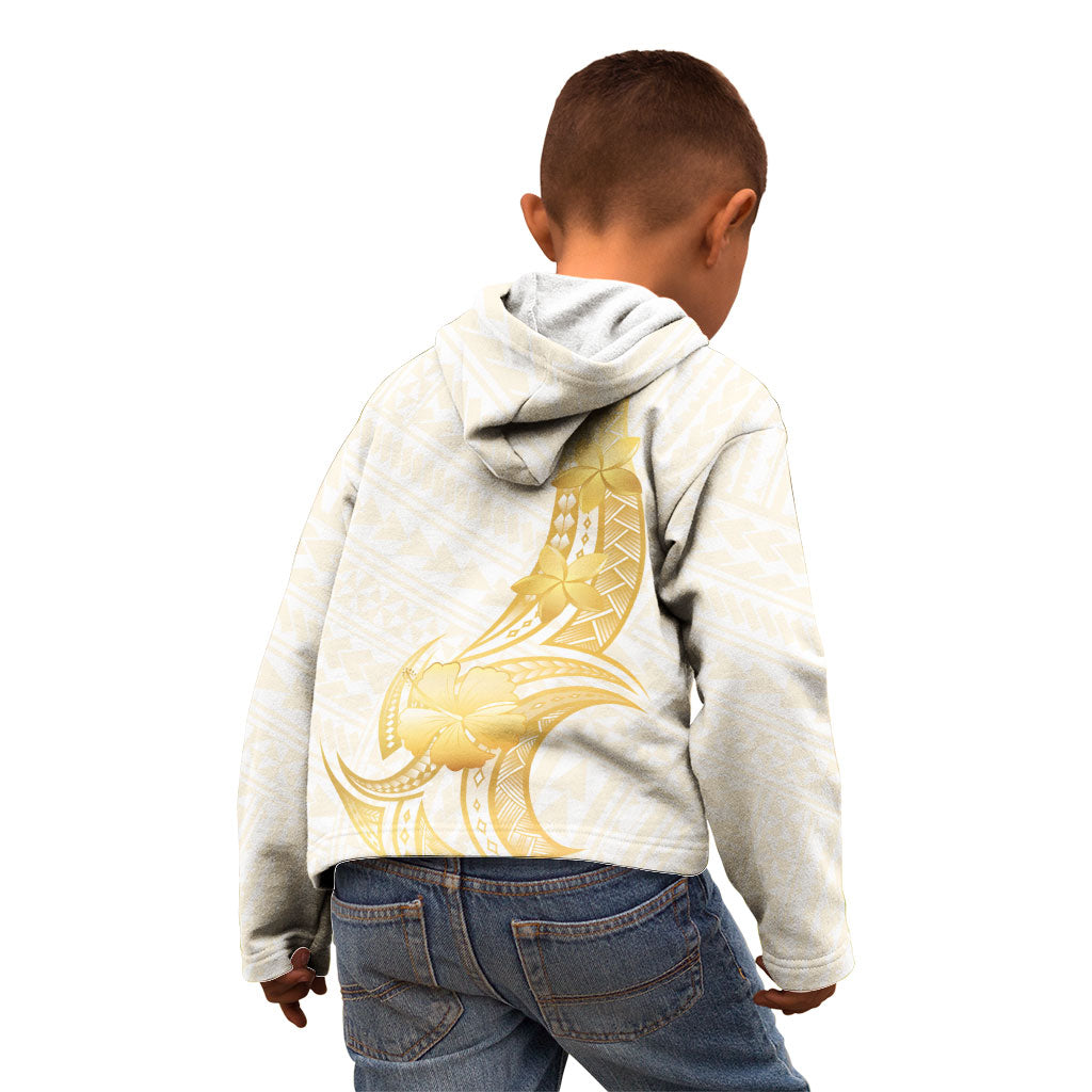 Polynesia White Sunday Kid Hoodie Polynesian Tattoo Plumeria Hibiscus Gold