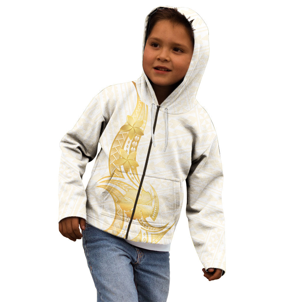 Polynesia White Sunday Kid Hoodie Polynesian Tattoo Plumeria Hibiscus Gold