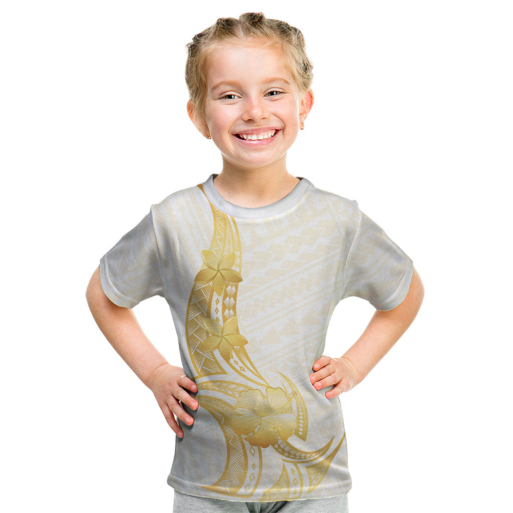 Polynesia White Sunday Kid T Shirt Polynesian Tattoo Plumeria Hibiscus Gold