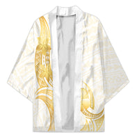 Polynesia White Sunday Kimono Polynesian Tattoo Plumeria Hibiscus Gold