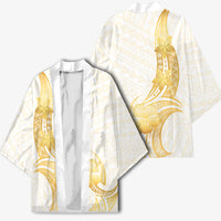 Polynesia White Sunday Kimono Polynesian Tattoo Plumeria Hibiscus Gold