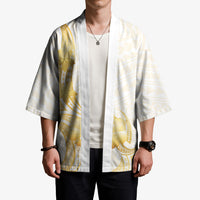 Polynesia White Sunday Kimono Polynesian Tattoo Plumeria Hibiscus Gold