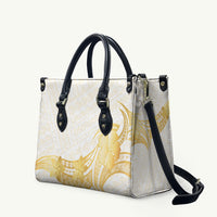 Polynesia White Sunday Leather Bag Polynesian Tattoo Plumeria Hibiscus Gold