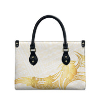 Polynesia White Sunday Leather Bag Polynesian Tattoo Plumeria Hibiscus Gold