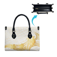 Polynesia White Sunday Leather Bag Polynesian Tattoo Plumeria Hibiscus Gold