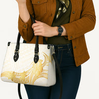 Polynesia White Sunday Leather Bag Polynesian Tattoo Plumeria Hibiscus Gold