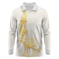 Polynesia White Sunday Long Sleeve Polo Shirt Polynesian Tattoo Plumeria Hibiscus Gold