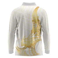 Polynesia White Sunday Long Sleeve Polo Shirt Polynesian Tattoo Plumeria Hibiscus Gold