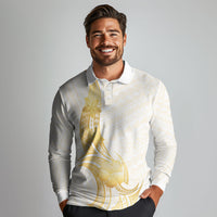 Polynesia White Sunday Long Sleeve Polo Shirt Polynesian Tattoo Plumeria Hibiscus Gold