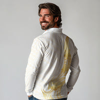 Polynesia White Sunday Long Sleeve Polo Shirt Polynesian Tattoo Plumeria Hibiscus Gold