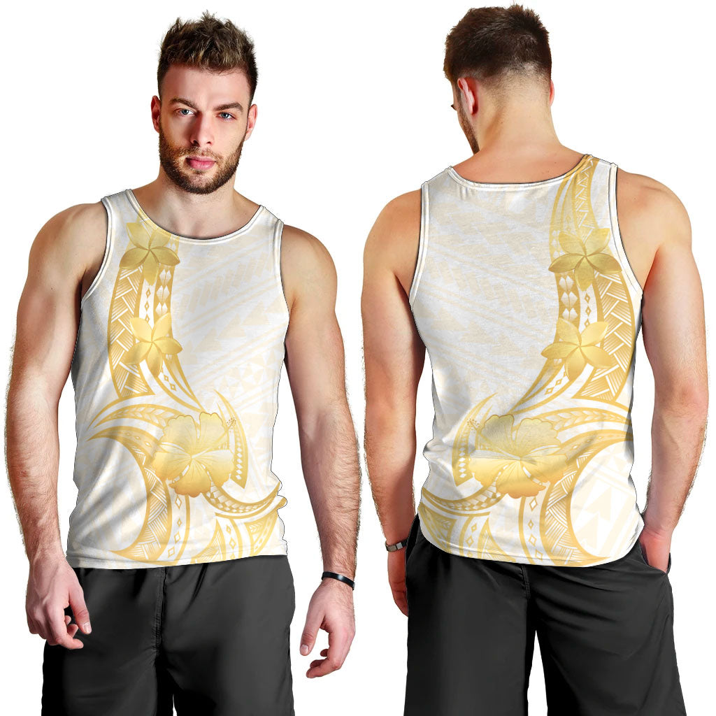 Polynesia White Sunday Men Tank Top Polynesian Tattoo Plumeria Hibiscus Gold