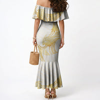 Polynesia White Sunday Mermaid Dress Polynesian Tattoo Plumeria Hibiscus Gold