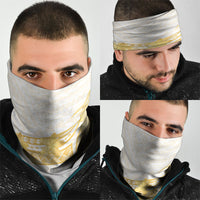 Polynesia White Sunday Neck Gaiter Polynesian Tattoo Plumeria Hibiscus Gold
