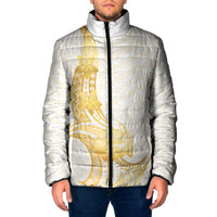 Polynesia White Sunday Padded Jacket Polynesian Tattoo Plumeria Hibiscus Gold