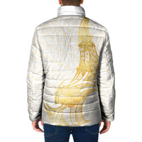 Polynesia White Sunday Padded Jacket Polynesian Tattoo Plumeria Hibiscus Gold
