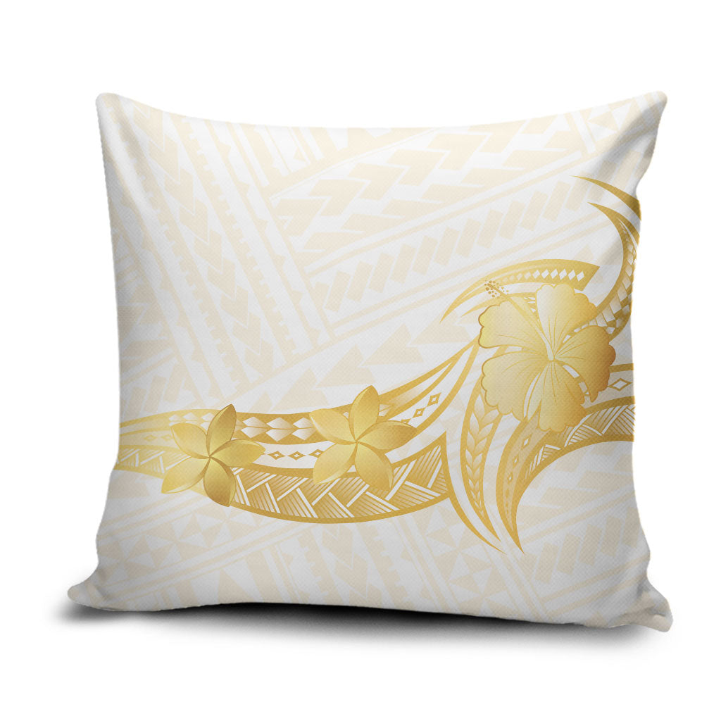 Polynesia White Sunday Pillow Cover Polynesian Tattoo Plumeria Hibiscus Gold