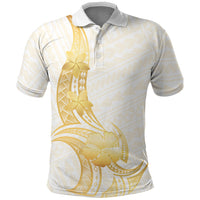 Polynesia White Sunday Polo Shirt Polynesian Tattoo Plumeria Hibiscus Gold