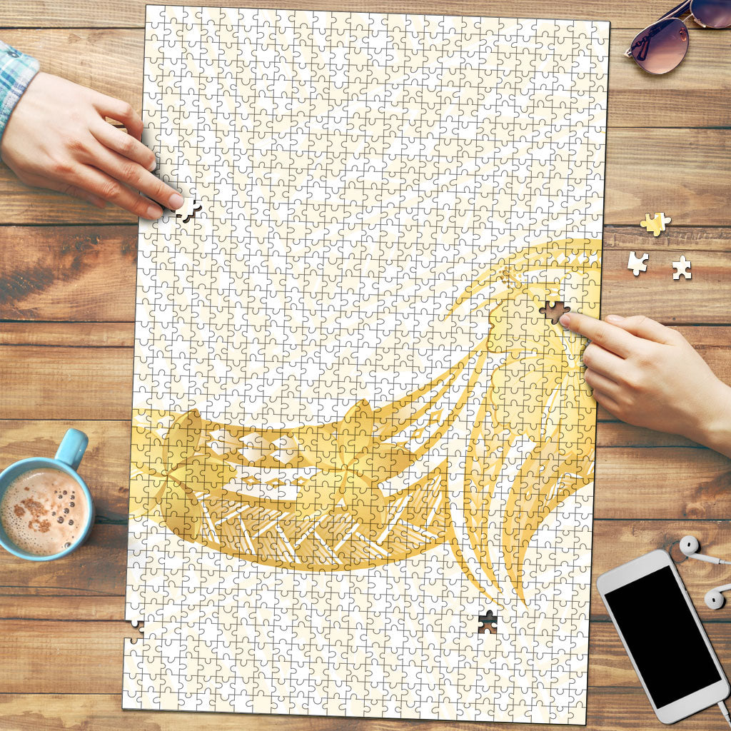 Polynesia White Sunday Puzzle Polynesian Tattoo Plumeria Hibiscus Gold