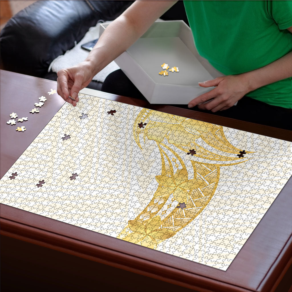 Polynesia White Sunday Puzzle Polynesian Tattoo Plumeria Hibiscus Gold