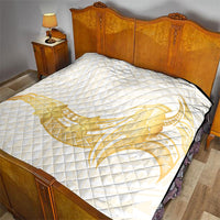Polynesia White Sunday Quilt Polynesian Tattoo Plumeria Hibiscus Gold