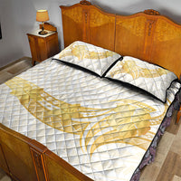 Polynesia White Sunday Quilt Bed Set Polynesian Tattoo Plumeria Hibiscus Gold