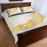 Polynesia White Sunday Quilt Bed Set Polynesian Tattoo Plumeria Hibiscus Gold