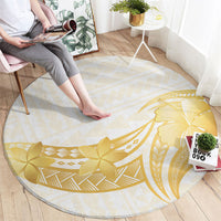 Polynesia White Sunday Round Carpet Polynesian Tattoo Plumeria Hibiscus Gold