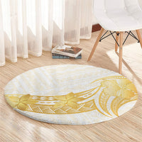 Polynesia White Sunday Round Carpet Polynesian Tattoo Plumeria Hibiscus Gold