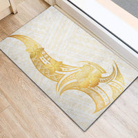 Polynesia White Sunday Rubber Doormat Polynesian Tattoo Plumeria Hibiscus Gold