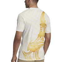 Polynesia White Sunday Rugby Jersey Polynesian Tattoo Plumeria Hibiscus Gold