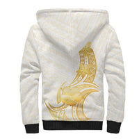 Polynesia White Sunday Sherpa Hoodie Polynesian Tattoo Plumeria Hibiscus Gold