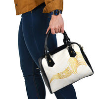 Polynesia White Sunday Shoulder Handbag Polynesian Tattoo Plumeria Hibiscus Gold