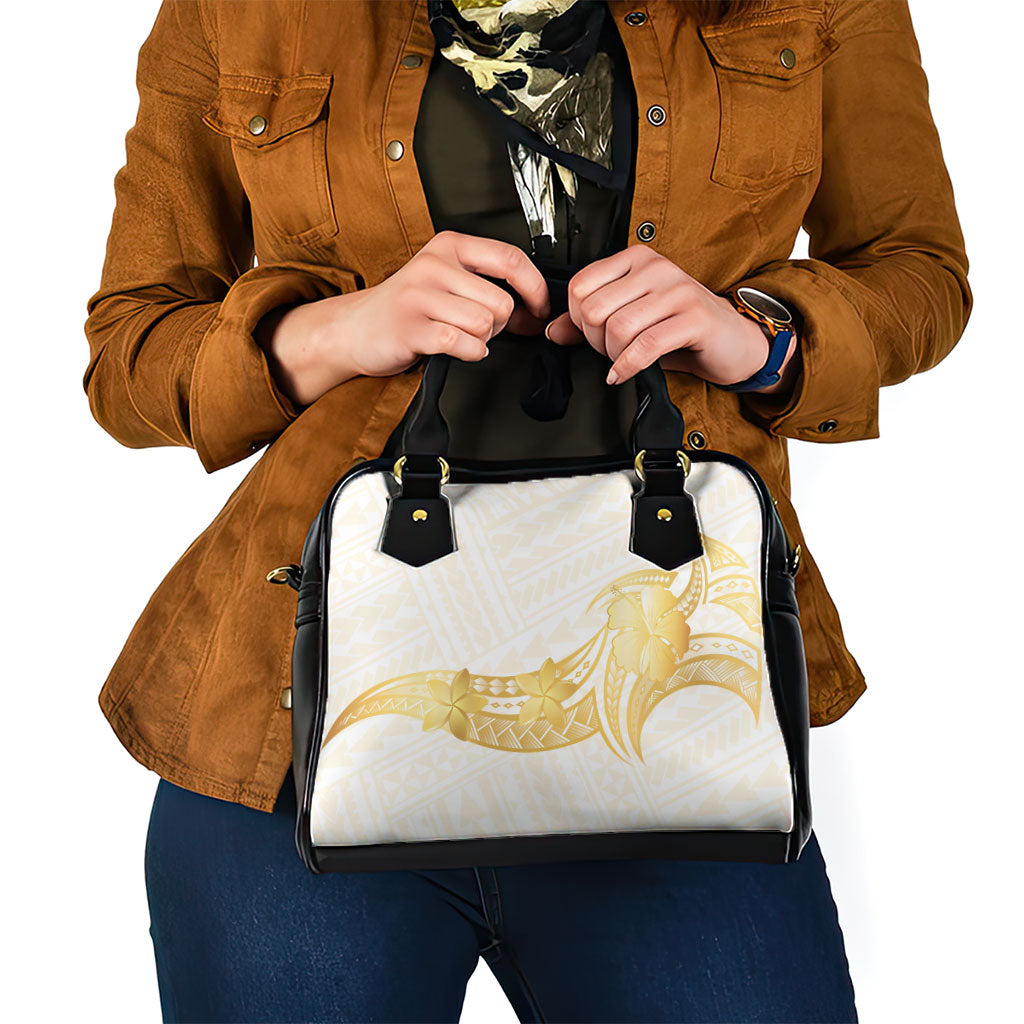 Polynesia White Sunday Shoulder Handbag Polynesian Tattoo Plumeria Hibiscus Gold