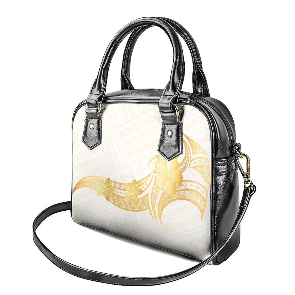 Polynesia White Sunday Shoulder Handbag Polynesian Tattoo Plumeria Hibiscus Gold