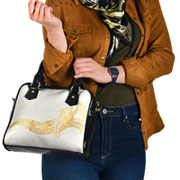 Polynesia White Sunday Shoulder Handbag Polynesian Tattoo Plumeria Hibiscus Gold