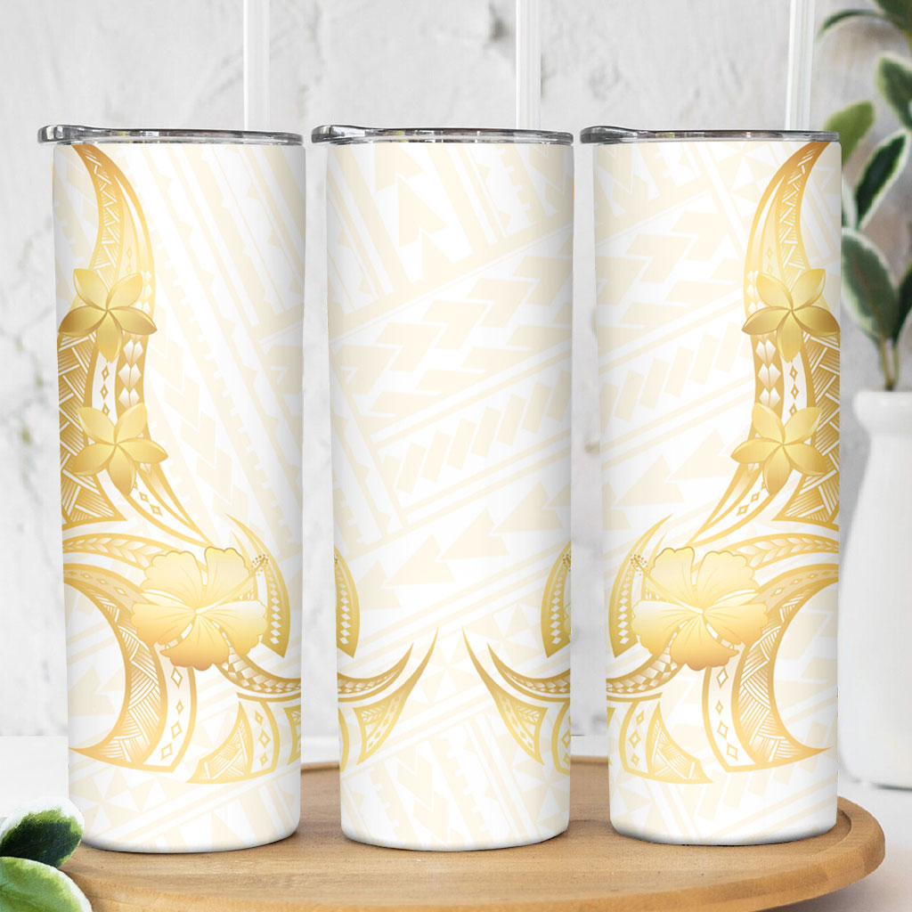 Polynesia White Sunday Skinny Tumbler Polynesian Tattoo Plumeria Hibiscus Gold
