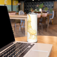 Polynesia White Sunday Skinny Tumbler Polynesian Tattoo Plumeria Hibiscus Gold