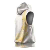 Polynesia White Sunday Sleeveless Hoodie Polynesian Tattoo Plumeria Hibiscus Gold