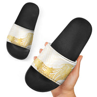 Polynesia White Sunday Slide Sandals Polynesian Tattoo Plumeria Hibiscus Gold