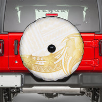 Polynesia White Sunday Spare Tire Cover Polynesian Tattoo Plumeria Hibiscus Gold