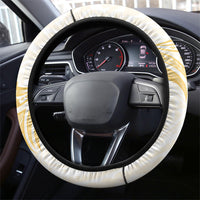 Polynesia White Sunday Steering Wheel Cover Polynesian Tattoo Plumeria Hibiscus Gold