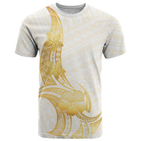 Polynesia White Sunday T Shirt Polynesian Tattoo Plumeria Hibiscus Gold
