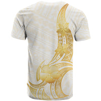 Polynesia White Sunday T Shirt Polynesian Tattoo Plumeria Hibiscus Gold