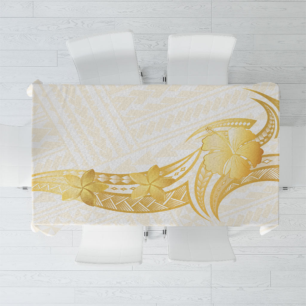 Polynesia White Sunday Tablecloth Polynesian Tattoo Plumeria Hibiscus Gold