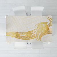 Polynesia White Sunday Tablecloth Polynesian Tattoo Plumeria Hibiscus Gold