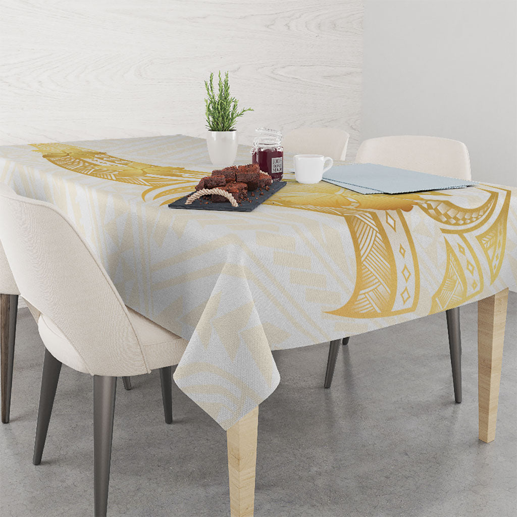 Polynesia White Sunday Tablecloth Polynesian Tattoo Plumeria Hibiscus Gold